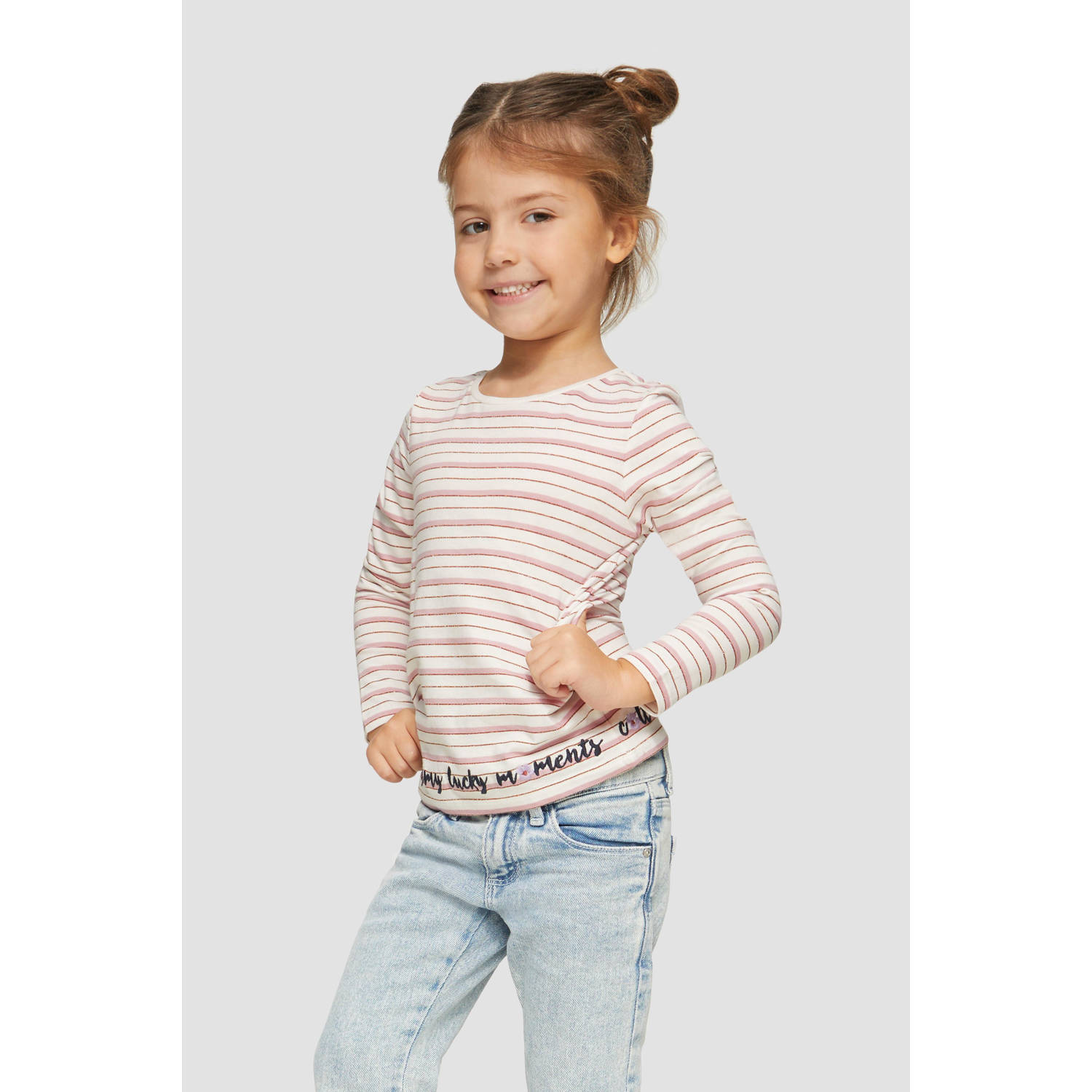 S.Oliver gestreepte longsleeve ecru roze