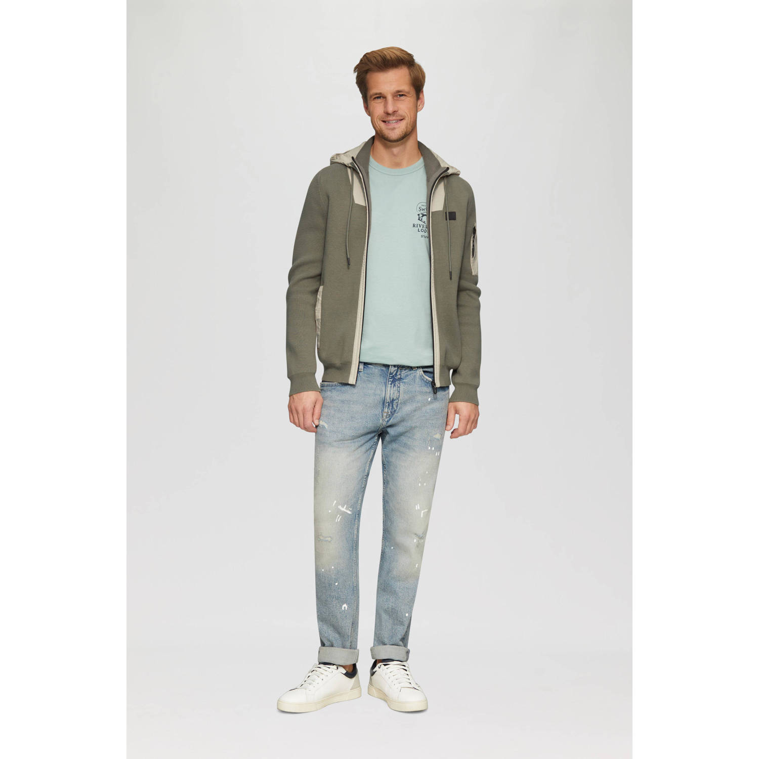 S.Oliver gebreid vest met logo groen