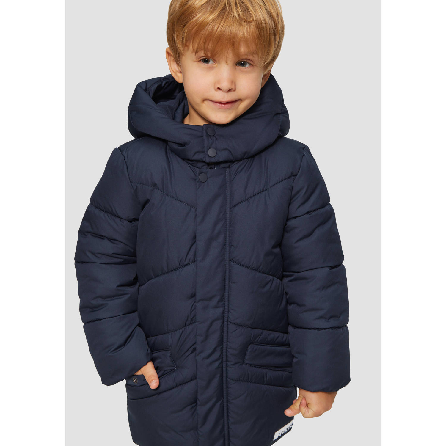 S.Oliver RED LABEL Loose fit gewatteerde lange jas met fleecevoering en vaste capuchon