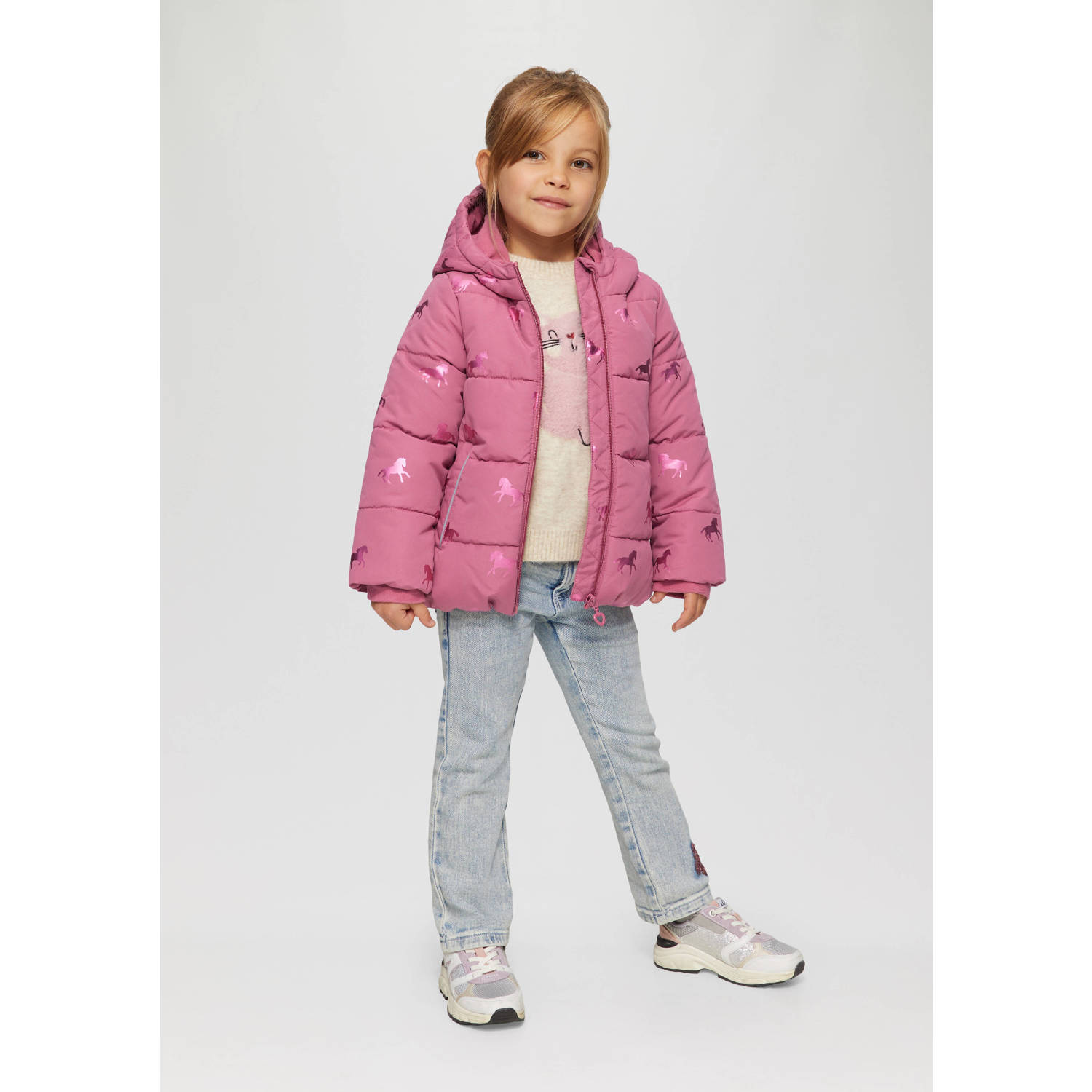 s.Oliver gewatteerde winterjas met all over print roze