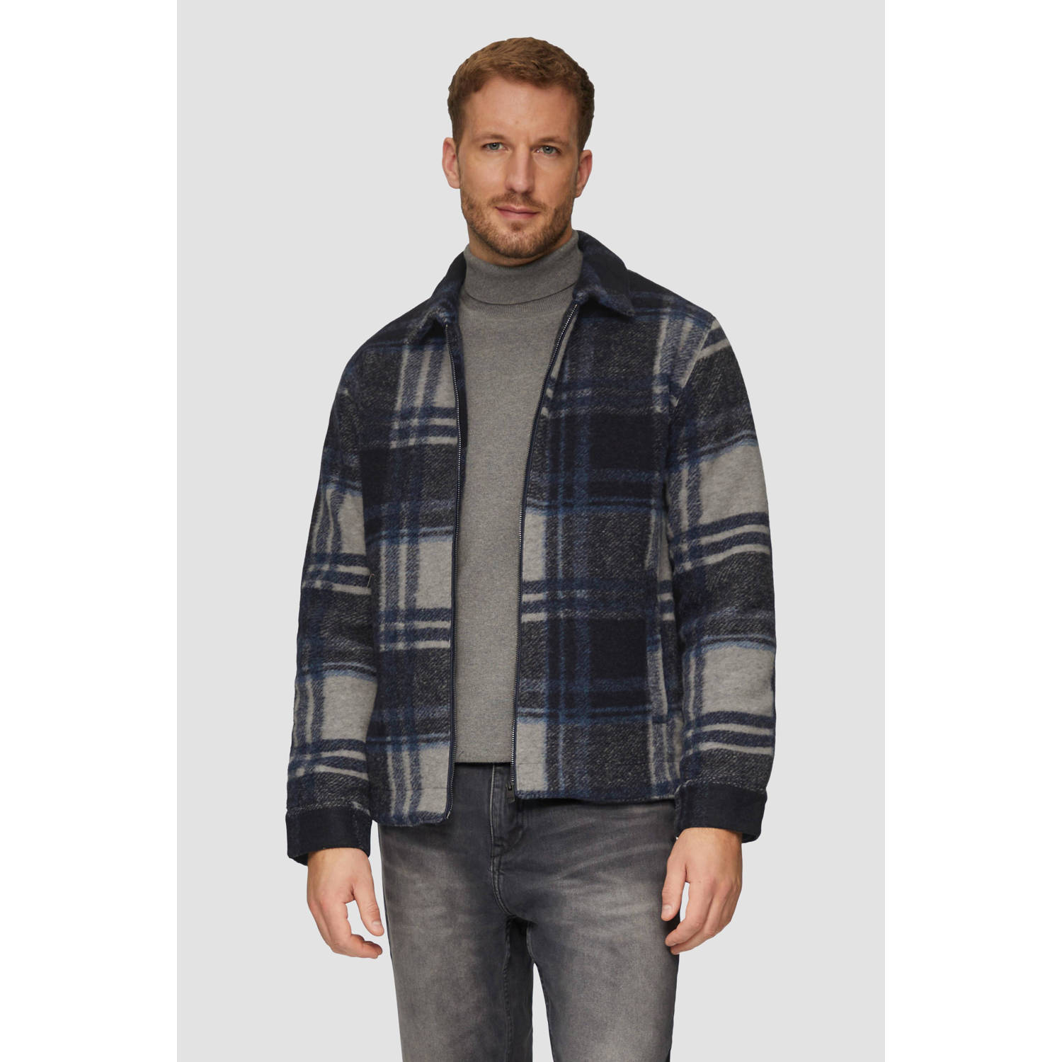 s.Oliver geruite tussenjas met wol blauw