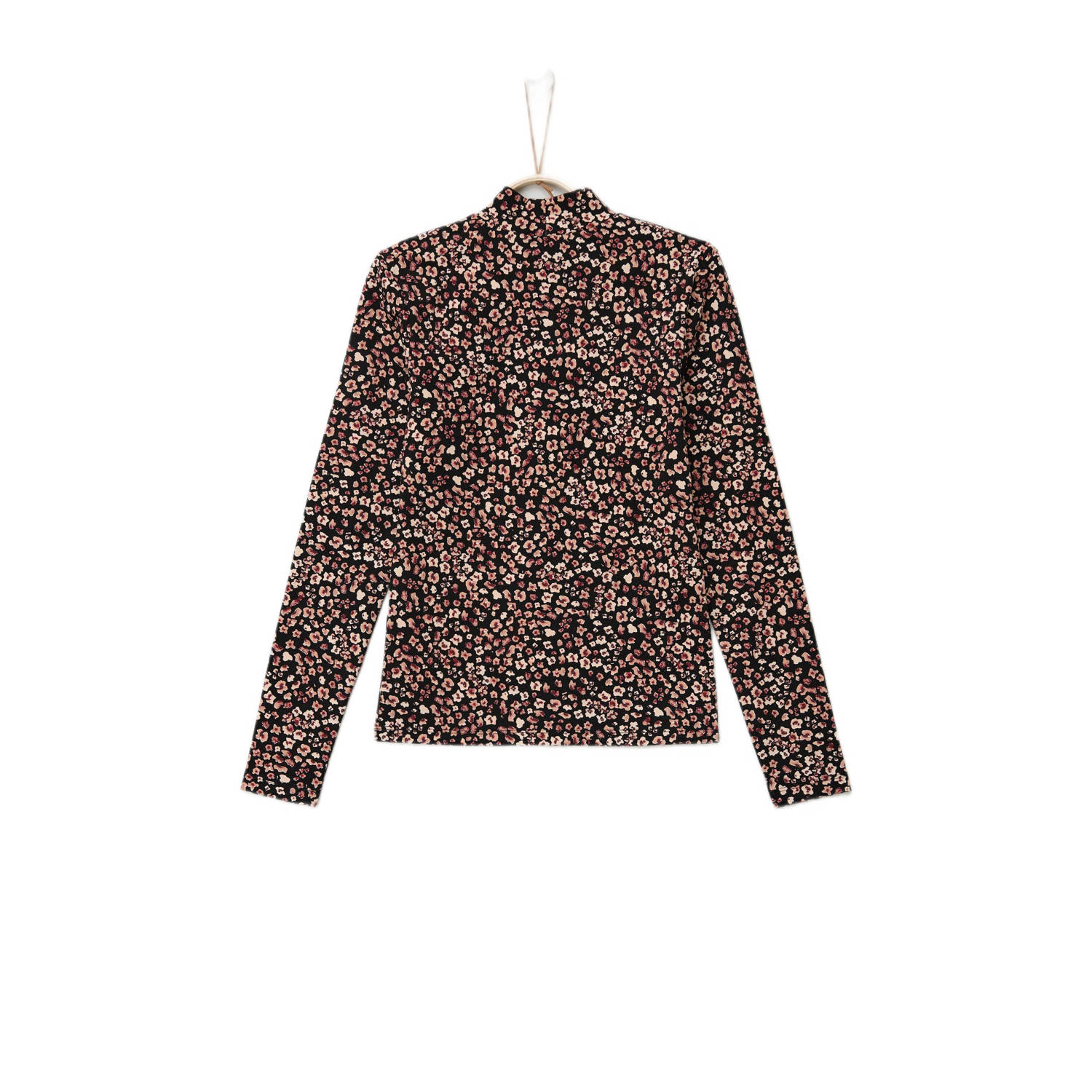 s.Oliver gebloemde longsleeve zwart lichtroze donkerroze