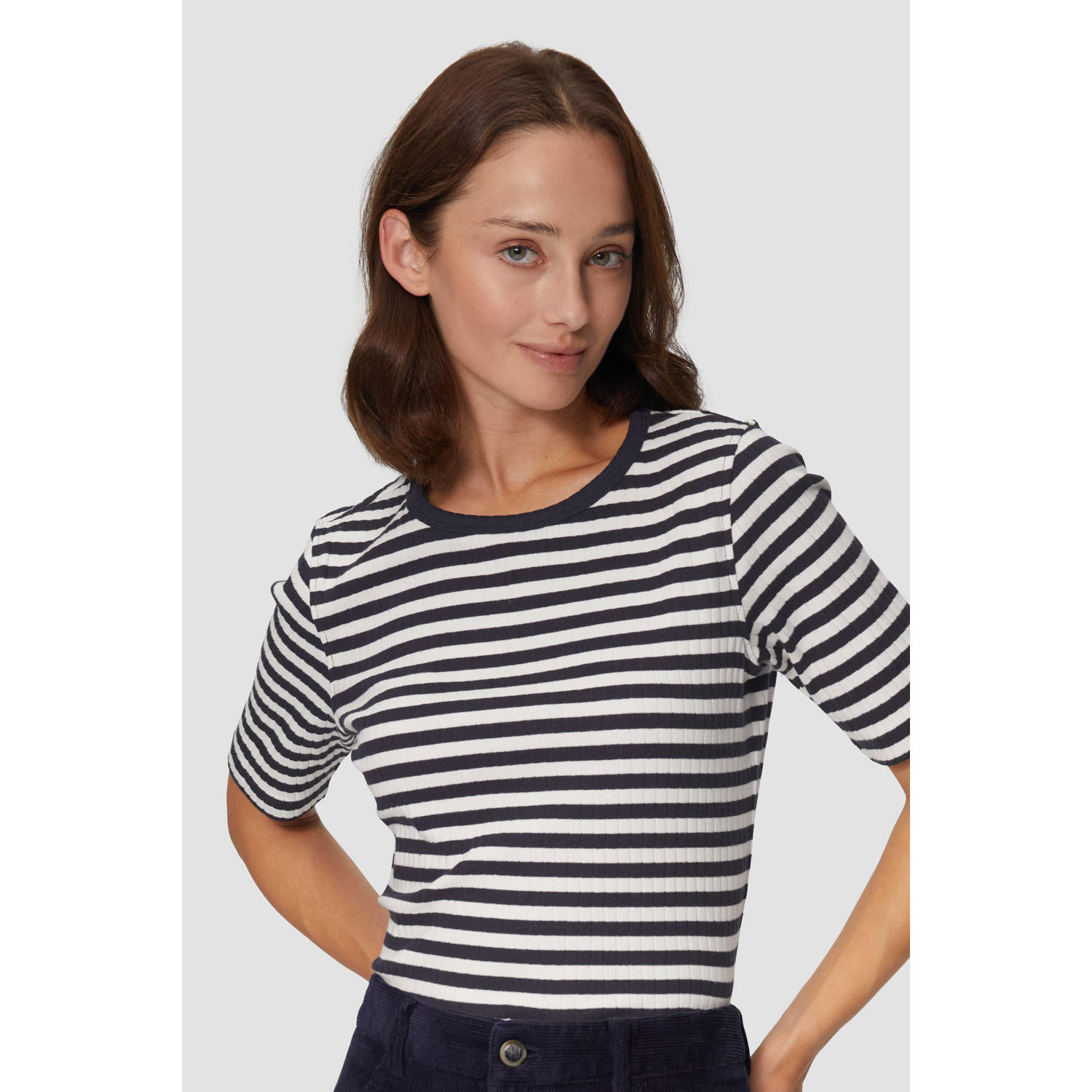 S.Oliver T-shirt halfarm met strepen in riblook