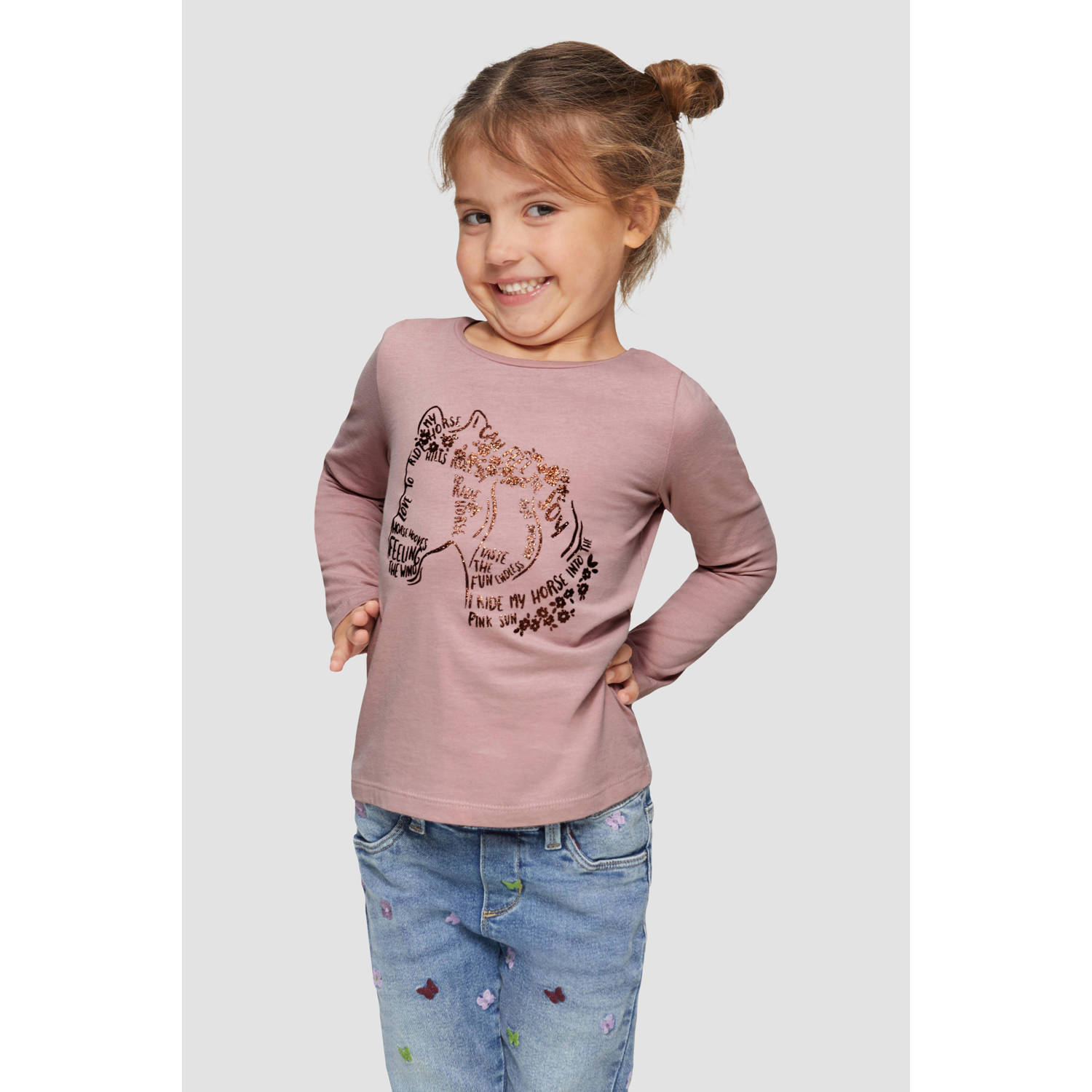 s.Oliver longsleeve met printopdruk roze