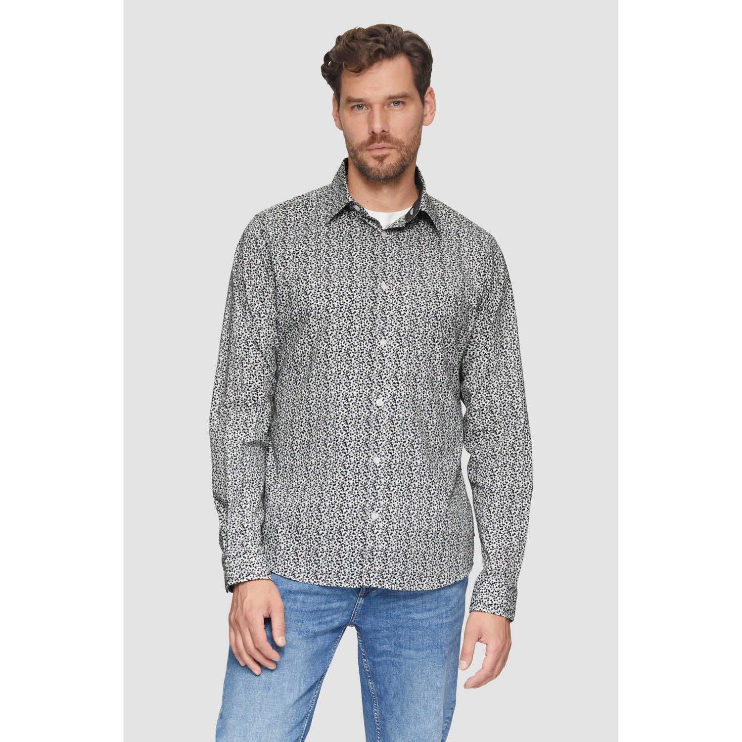 S.Oliver RED LABEL Slim fit vrijetijdsoverhemd van elastische katoenmix met all-over motief