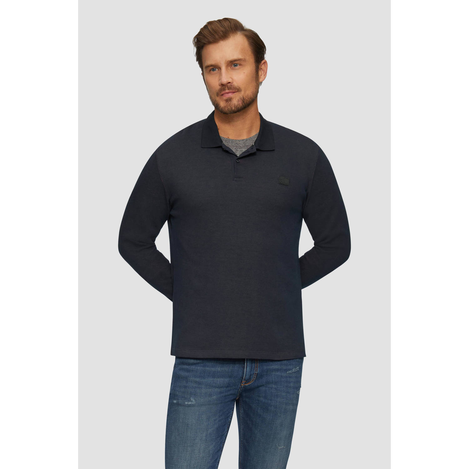S.Oliver Poloshirt met lange mouwen met logo-badge