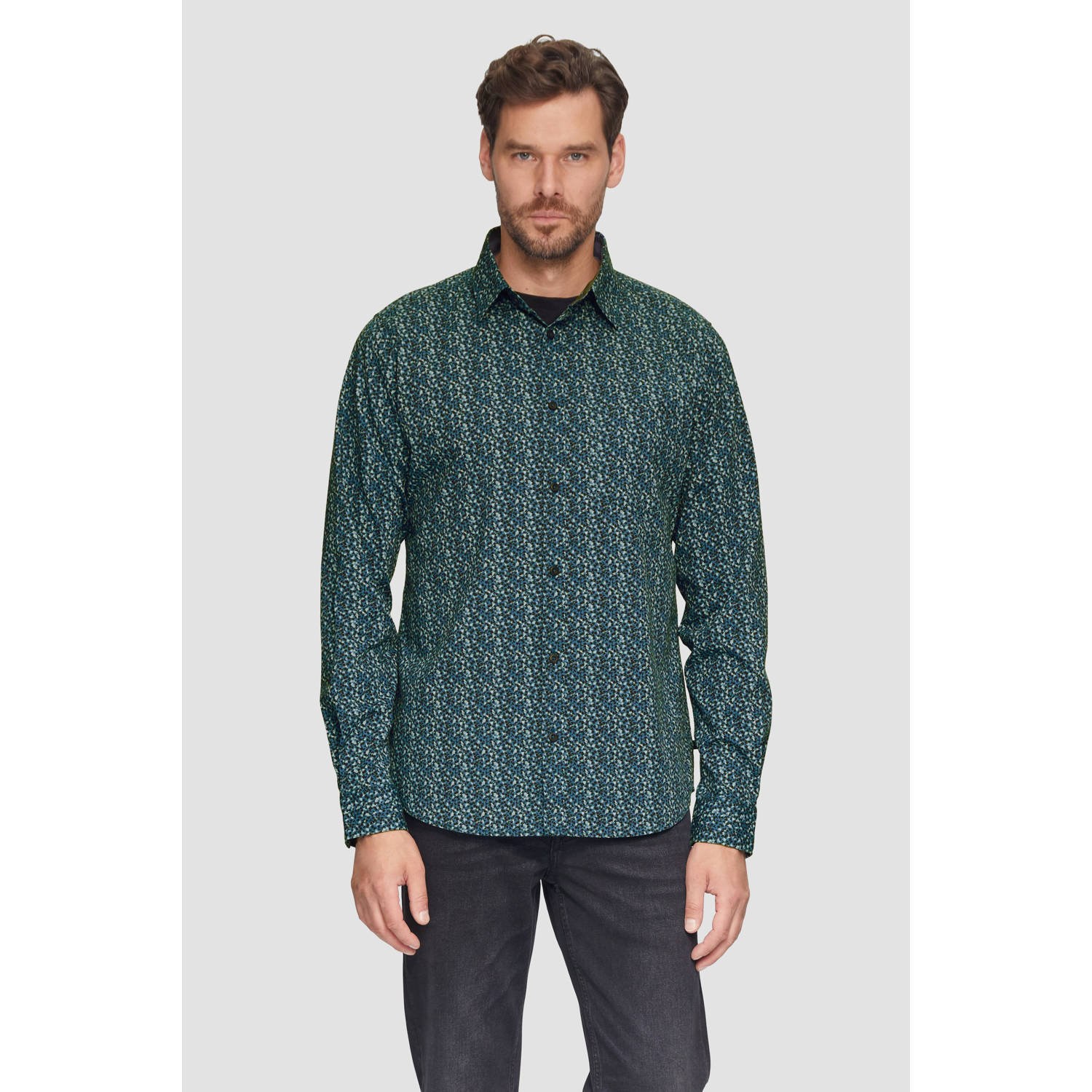 S.Oliver RED LABEL Slim fit vrijetijdsoverhemd van elastische katoenmix met all-over motief
