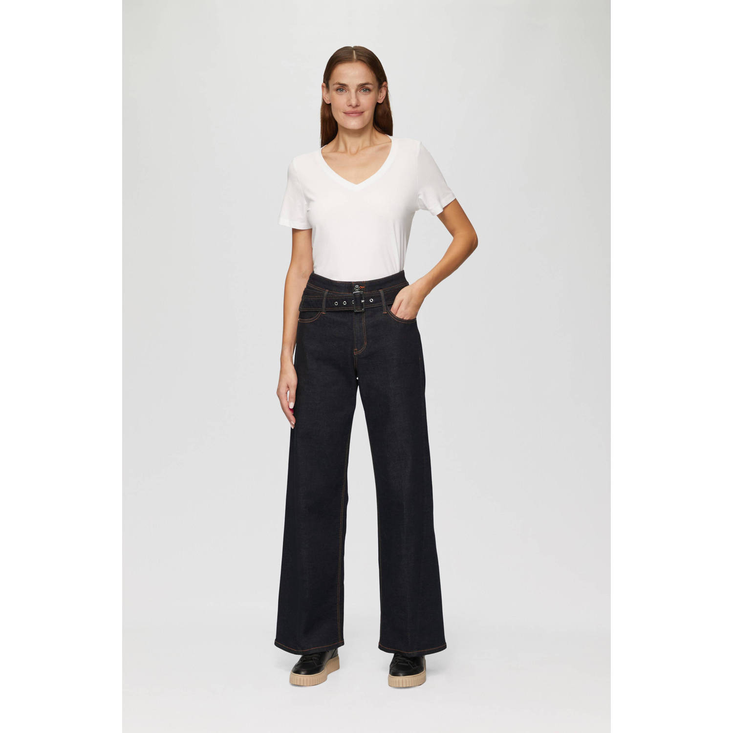 s.Oliver high waist wide leg jeans dark blue