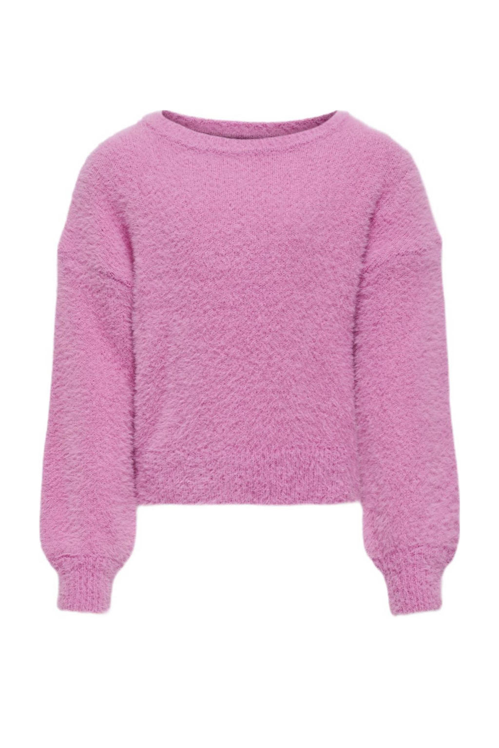 Roze meisjes KIDS ONLY GIRL gebreide trui van nylon met effen, lange mouwen en ronde hals