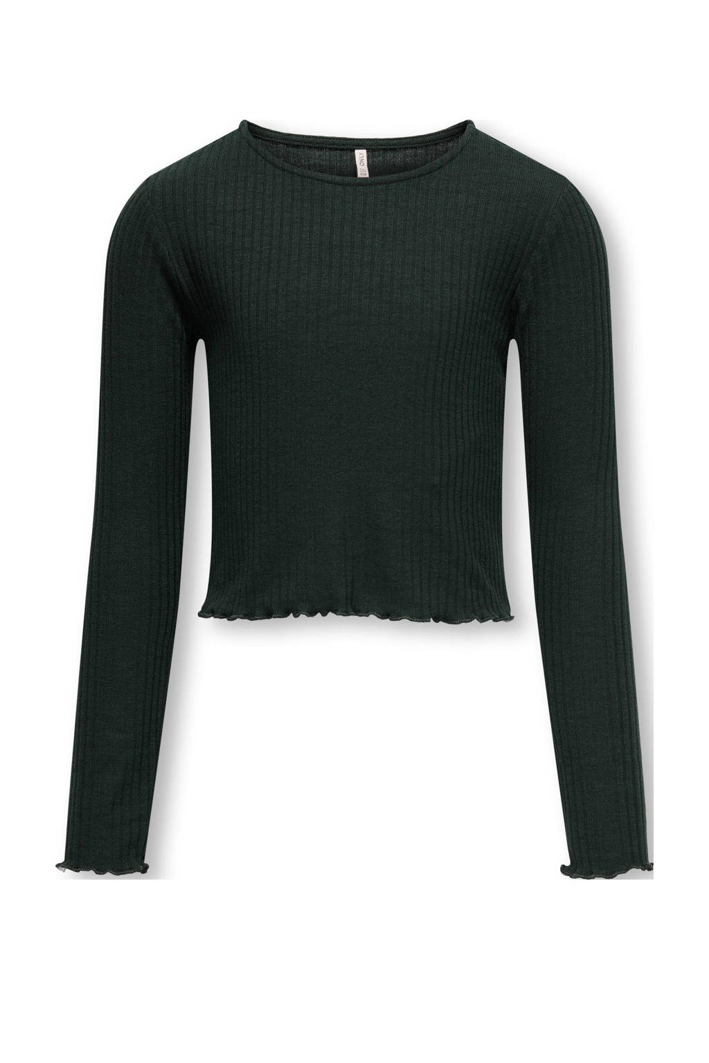 Groene meisjes KIDS ONLY GIRL longsleeve van polyester met effen, lange mouwen en ronde hals