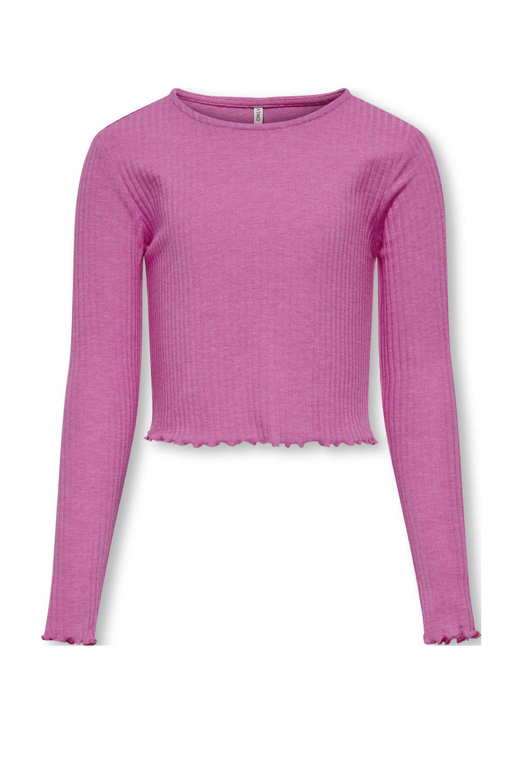 Violetkleurige meisjes KIDS ONLY GIRL longsleeve van polyester met effen, lange mouwen en ronde hals