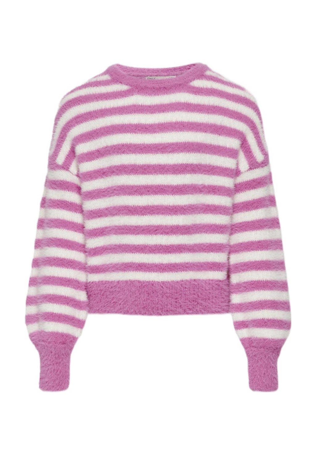Roze en witte meisjes KIDS ONLY GIRL gebreide trui van nylon met strepenprint, lange mouwen en ronde hals