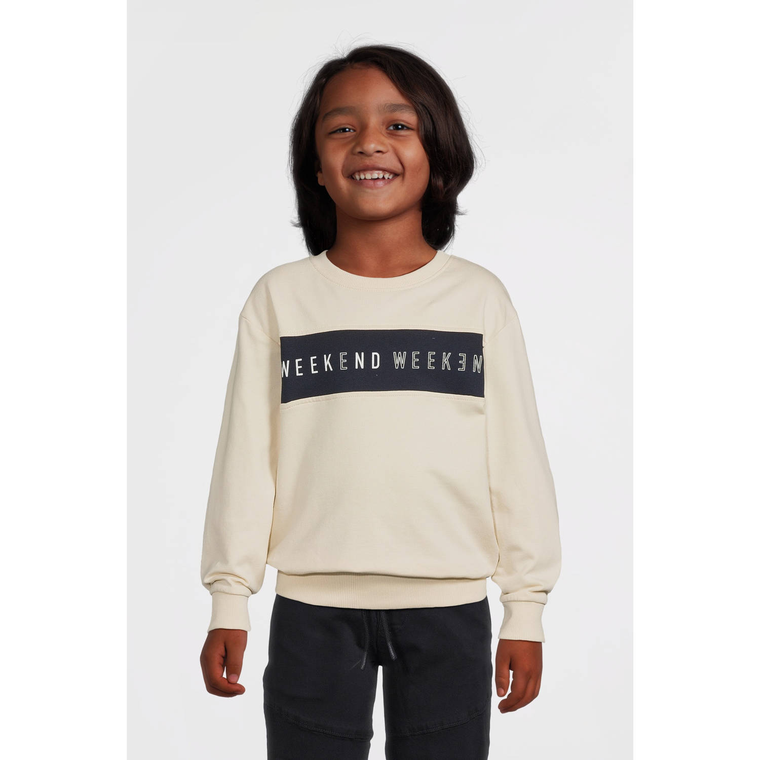 NAME IT KIDS sweater NKMVANCE met printopdruk lichtzand