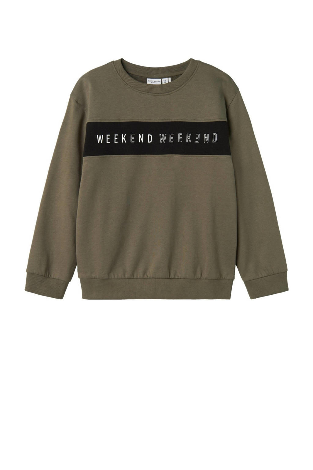 Donkergroene jongens NAME IT KIDS sweater met printopdruk, lange mouwen en ronde hals