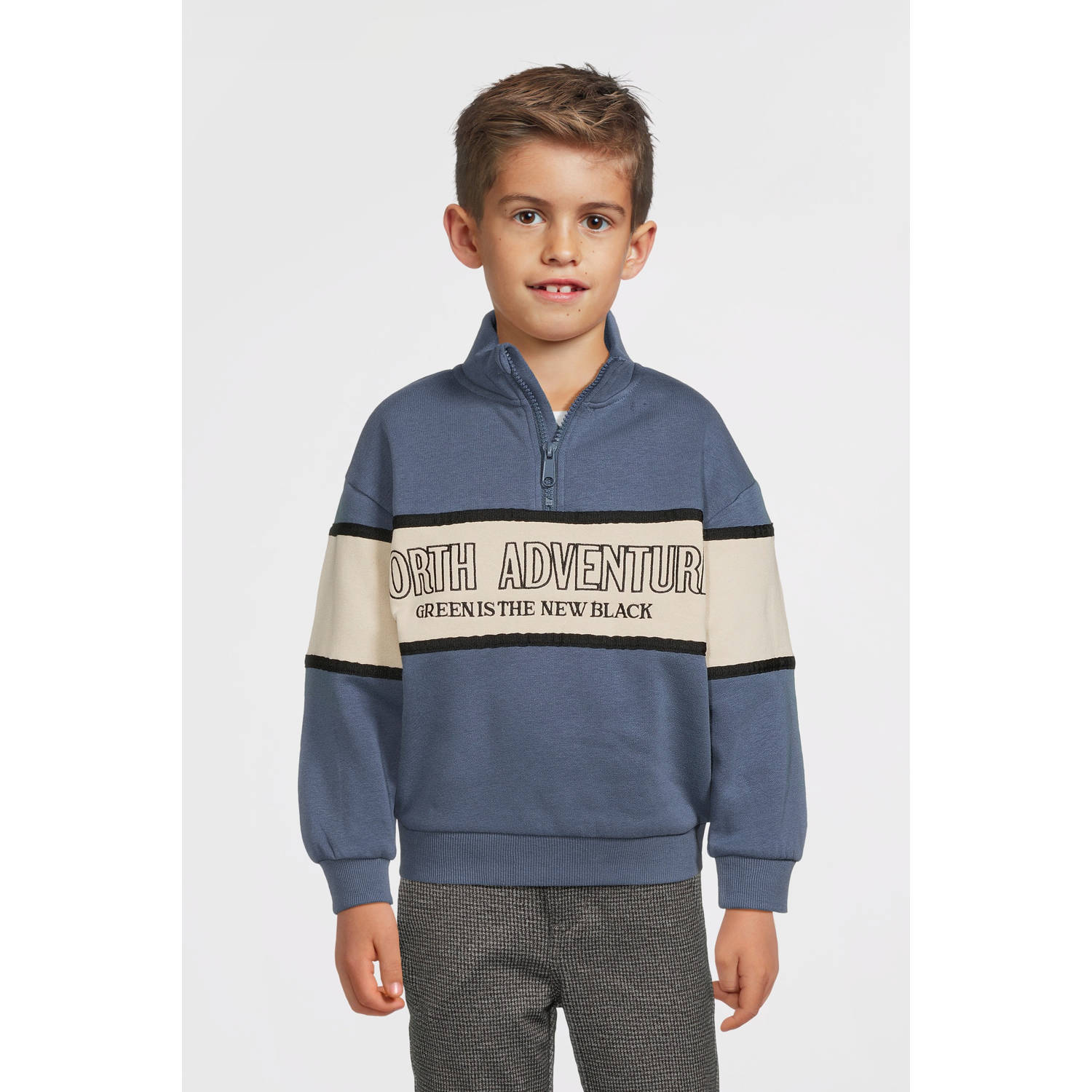 NAME IT KIDS sweater NKMOBORDE blauw ecru