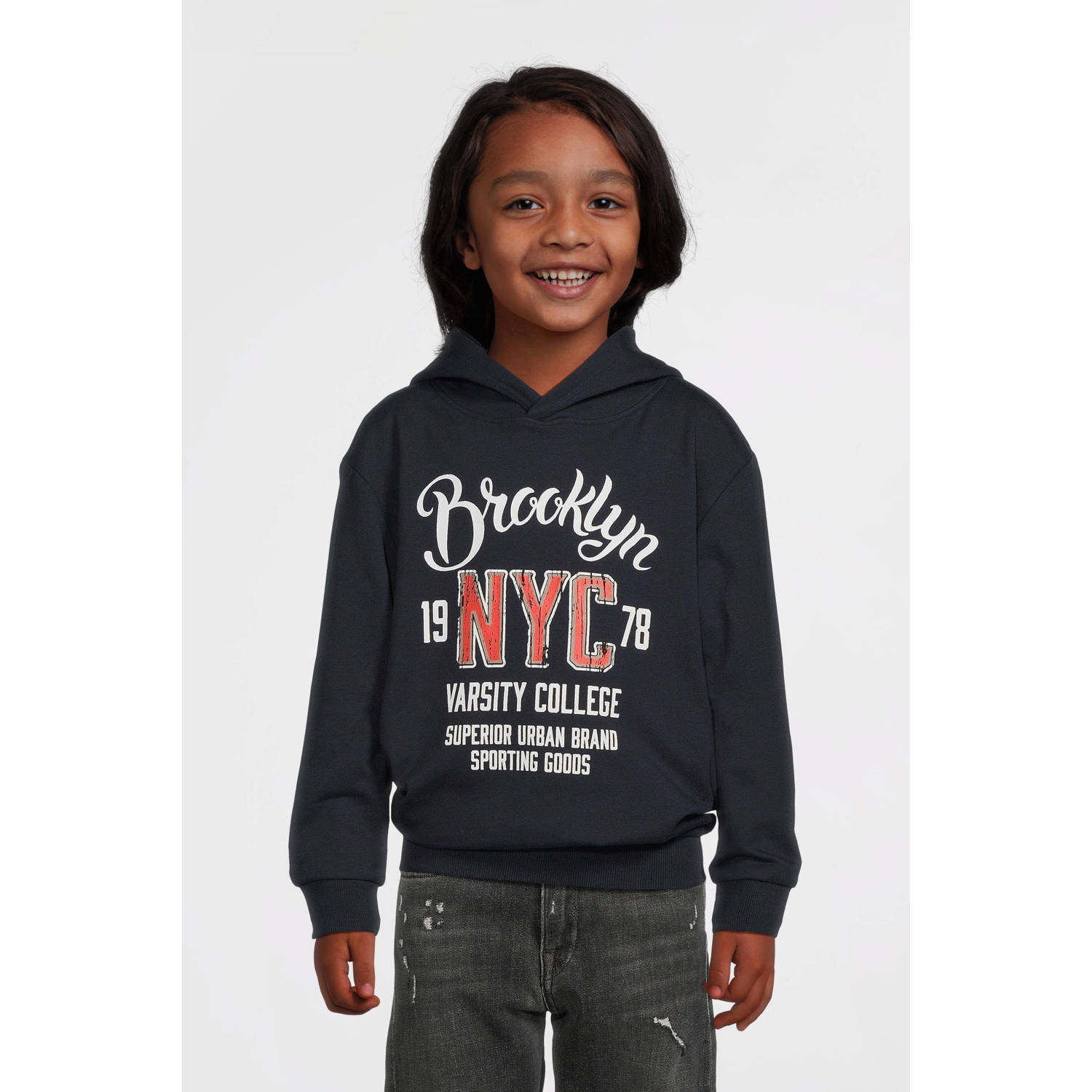 NAME IT KIDS hoodie NKMVUGO met printopdruk donkerblauw