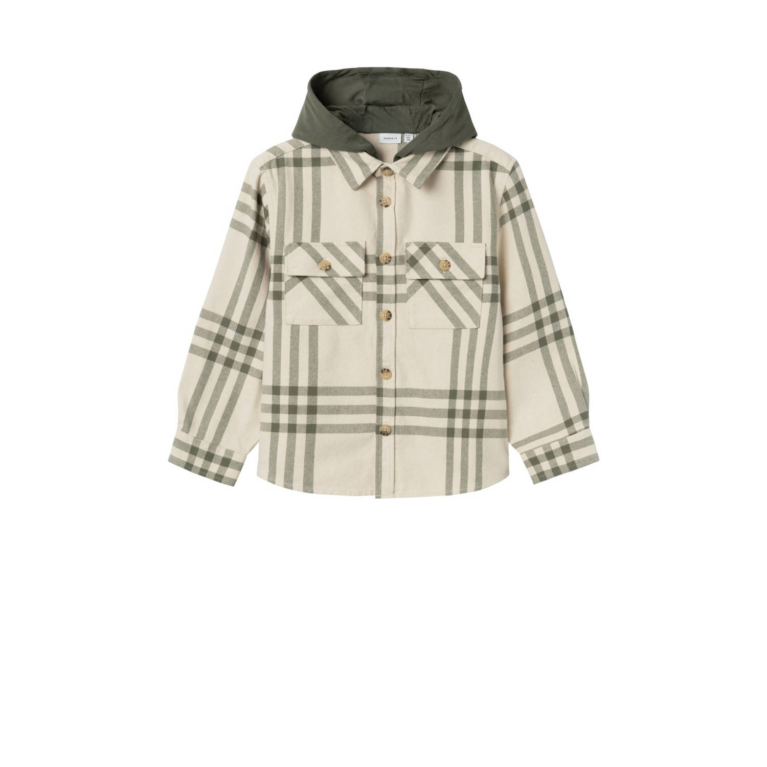 NAME IT KIDS overshirt NKMOSOM met capuchon beige groen