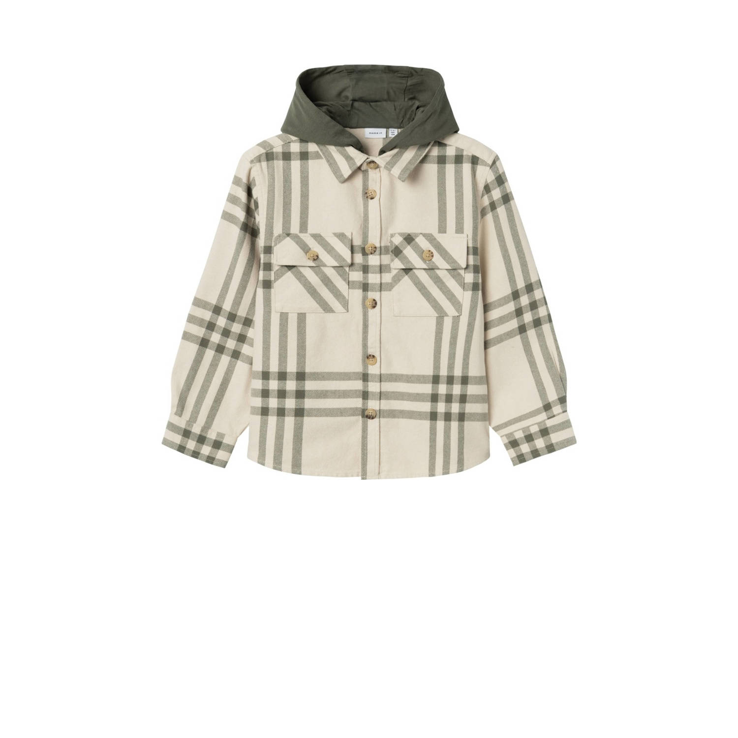 NAME IT KIDS overshirt NKMOSOM met capuchon beige groen