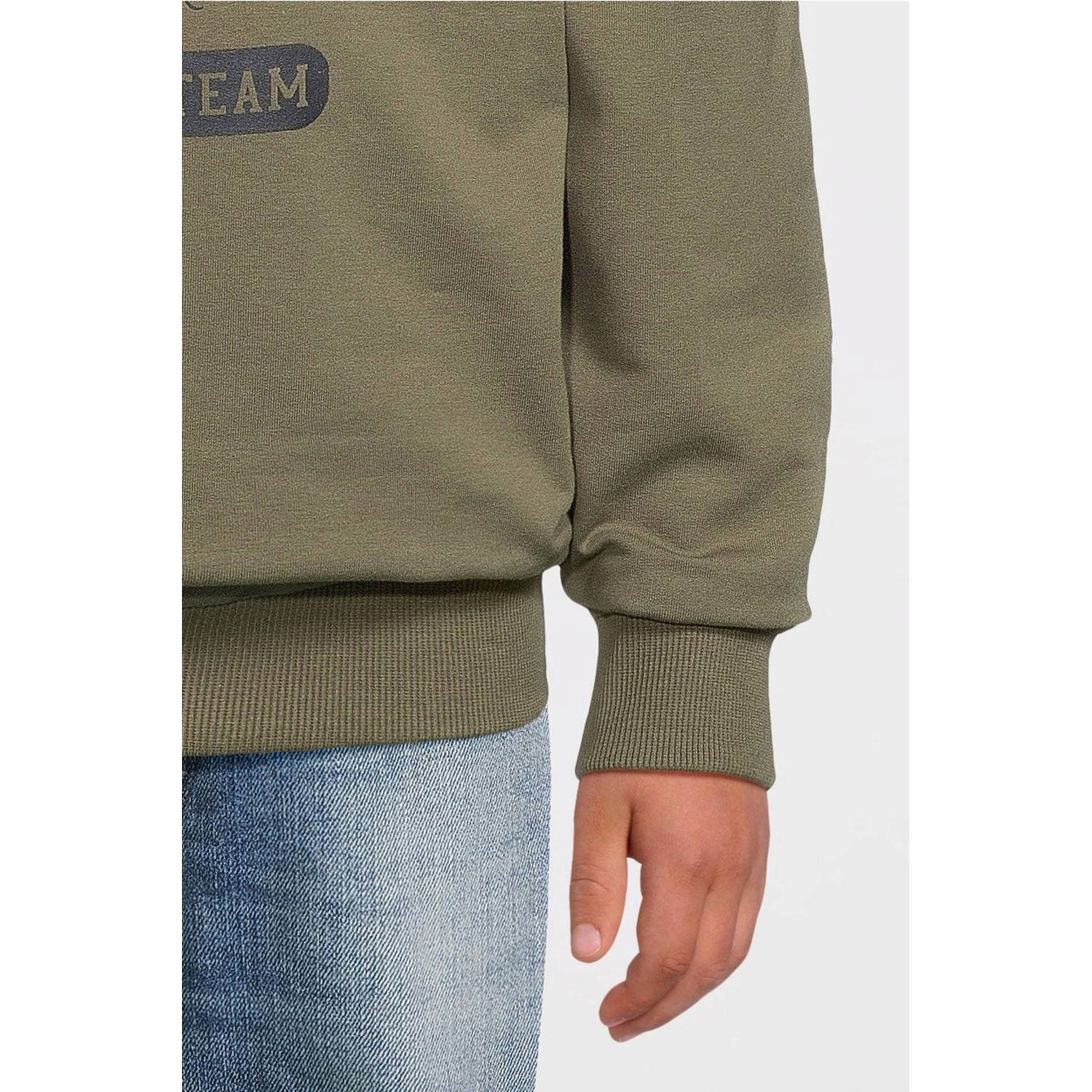 NAME IT KIDS hoodie NKMVUGO met printopdruk groenbruin