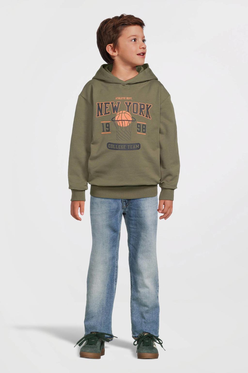 NAME IT KIDS hoodie NKMVUGO met printopdruk groenbruin