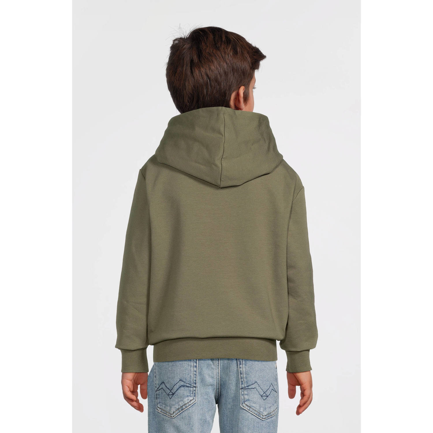 NAME IT KIDS hoodie NKMVUGO met printopdruk groenbruin
