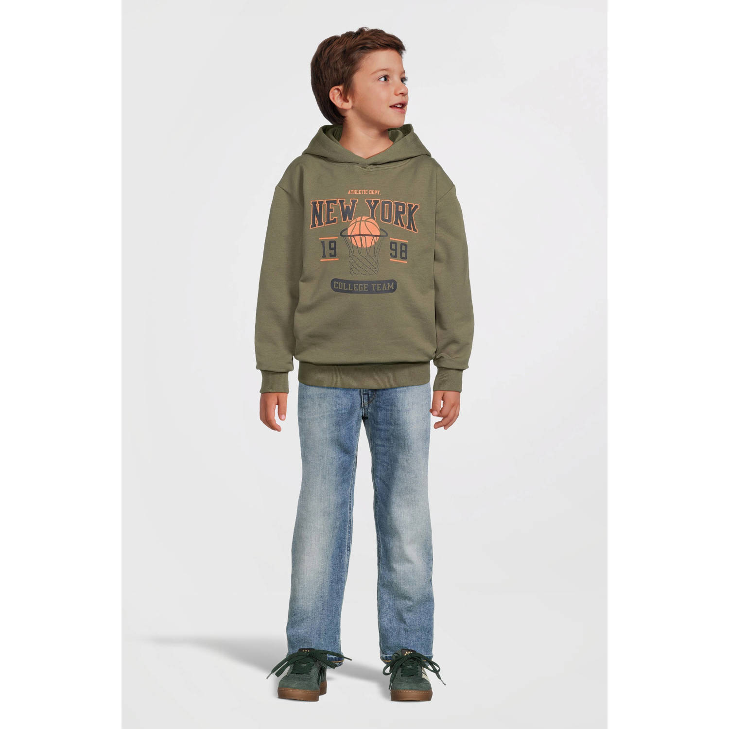 NAME IT KIDS hoodie NKMVUGO met printopdruk groenbruin