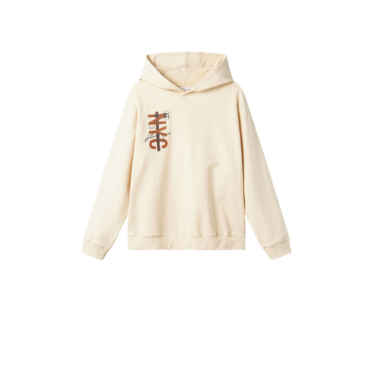 NAME IT KIDS hoodie NKMVUGO met printopdruk lichtzand