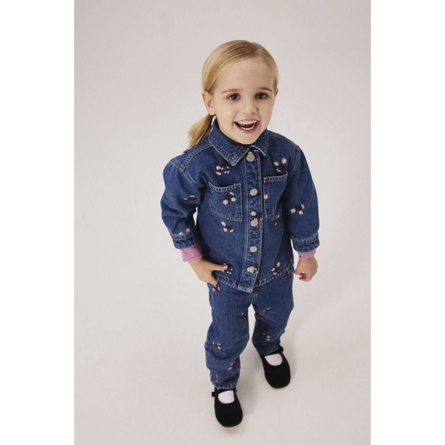 NAME IT MINI gebloemde loose fit jeans NMFBELLA dark blue denim