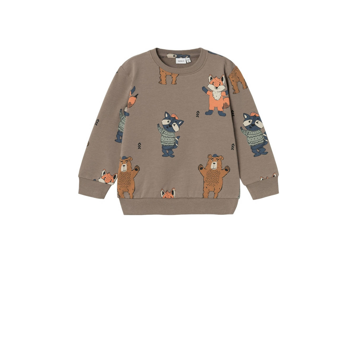 NAME IT MINI sweater NMMOLANDER met all over print lichtbruin