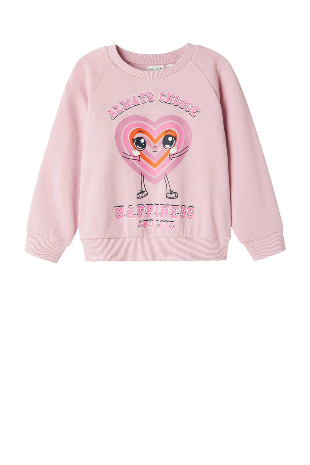 Roze meisjes NAME IT MINI sweater met printopdruk, lange mouwen, ronde hals en geribde boorden