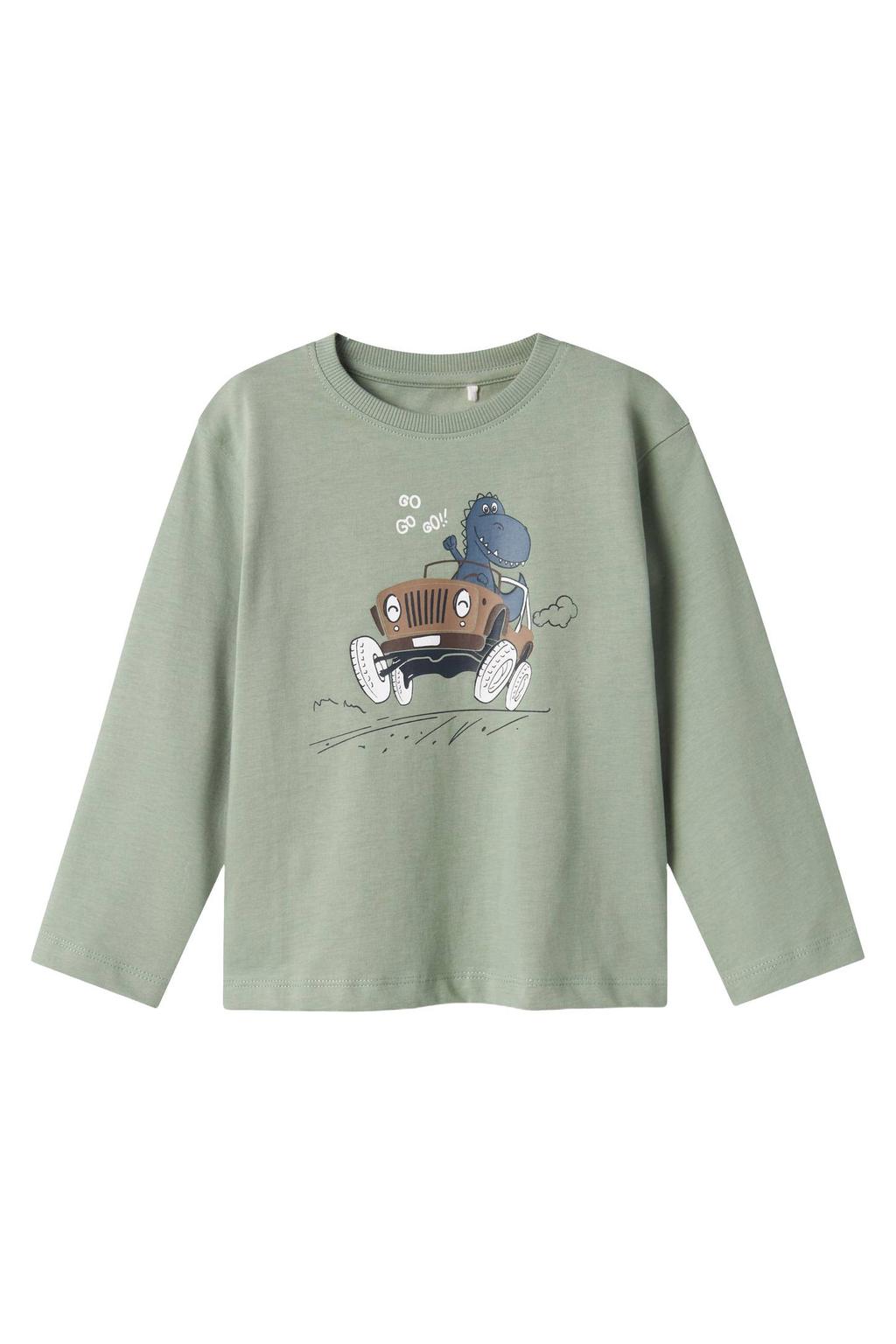 Groene jongens NAME IT MINI longsleeve van katoen met printopdruk, lange mouwen en ronde hals