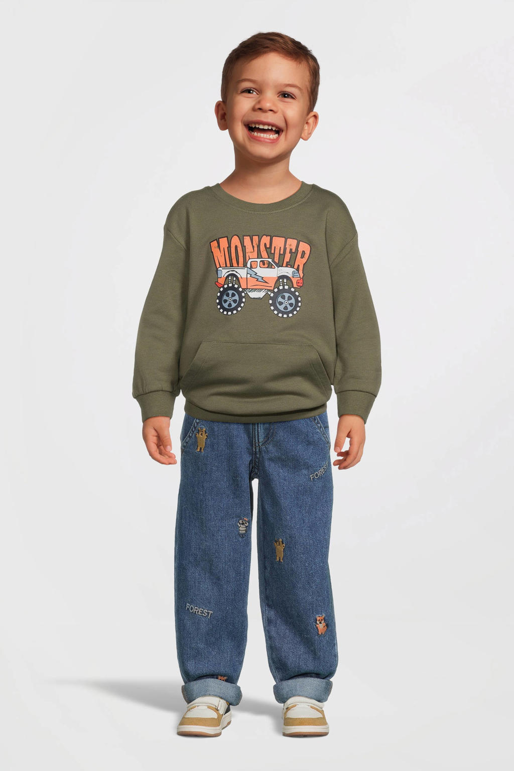 NAME IT MINI sweater NMMVUGO met printopdruk olijfgroen