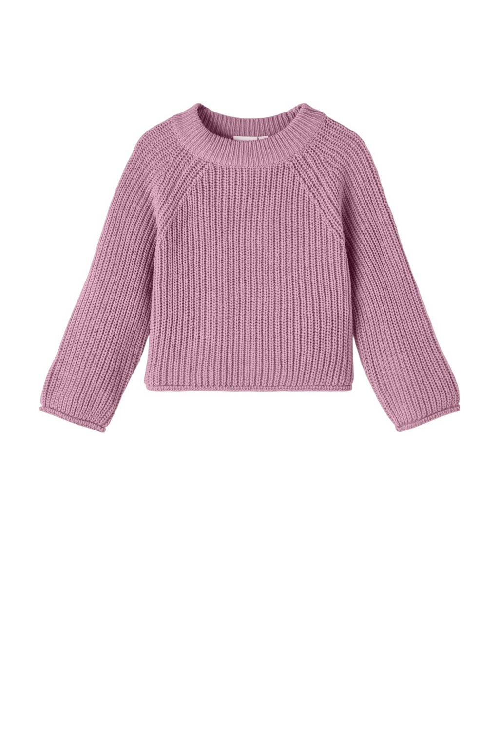 Roze meisjes NAME IT MINI gebreide trui van katoen met effen, lange mouwen en ronde hals