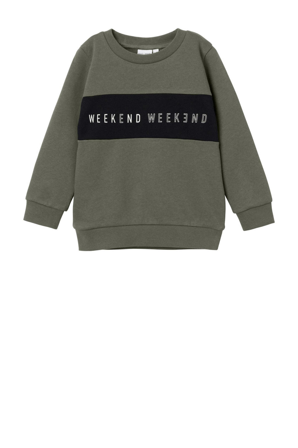 Groene jongens NAME IT MINI sweater met printopdruk, lange mouwen en ronde hals