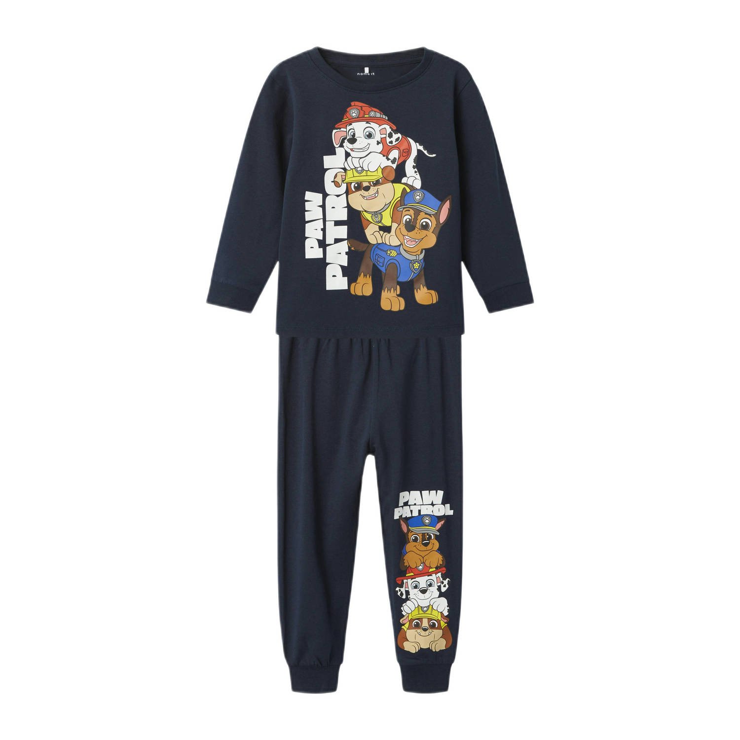 Name it MINI Paw Patrol pyjama met printopdruk donkerblauw Jongens Stretchkatoen Ronde hals 122 128