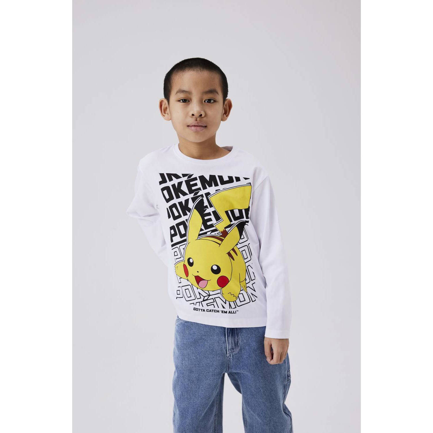 Name it KIDS Pokemon longsleeve met printopdruk wit Jongens Katoen Ronde hals 158 164