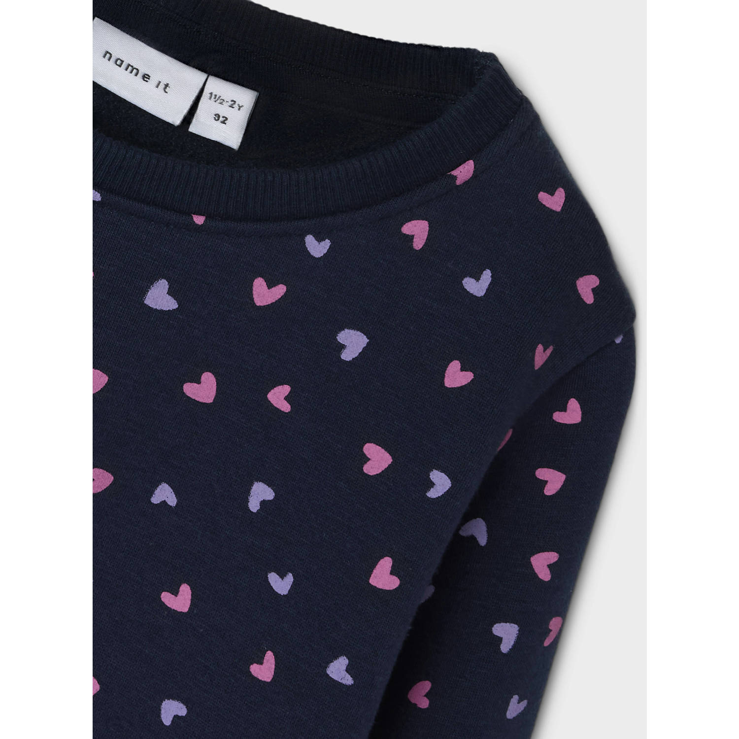 NAME IT MINI sweater NMFDAVINA met hartjes donkerblauw roze paars