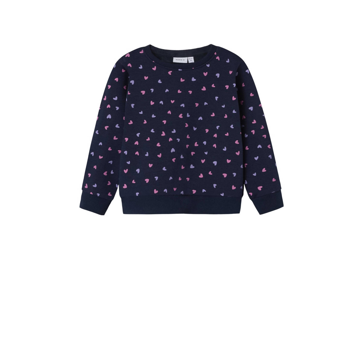 NAME IT MINI sweater NMFDAVINA met hartjes donkerblauw roze paars