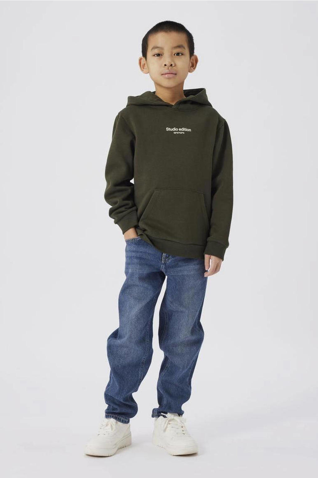NAME IT KIDS hoodie met tekst donkergroen