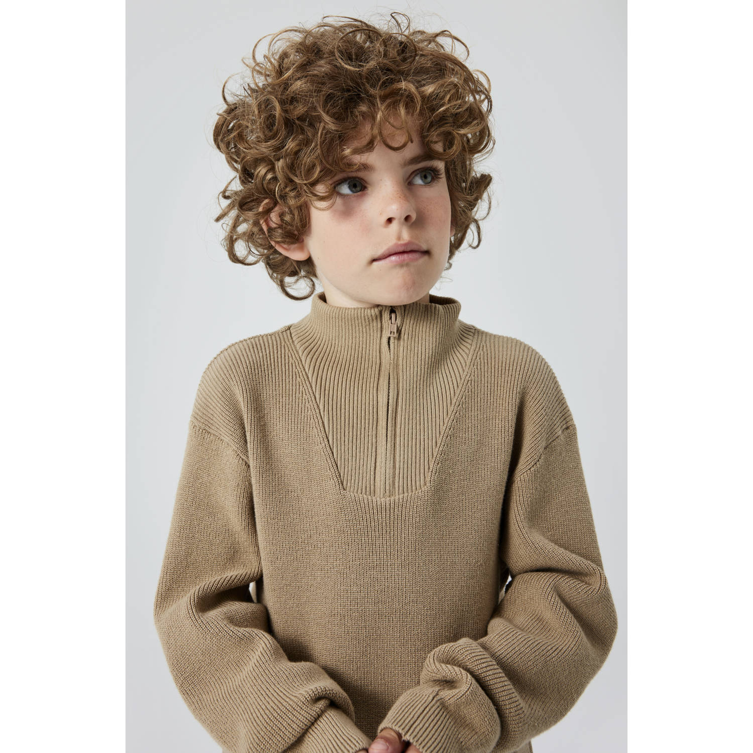 Name it KIDS gebreide trui beige Jongens Katoen Opstaande kraag Effen 122 128