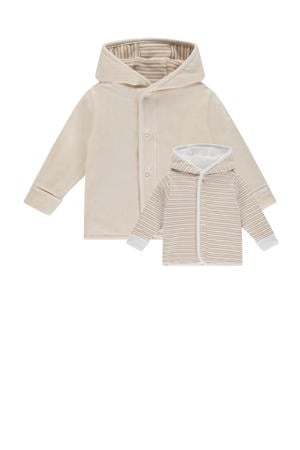 baby gestreept reversible sweatvest beige/ecru