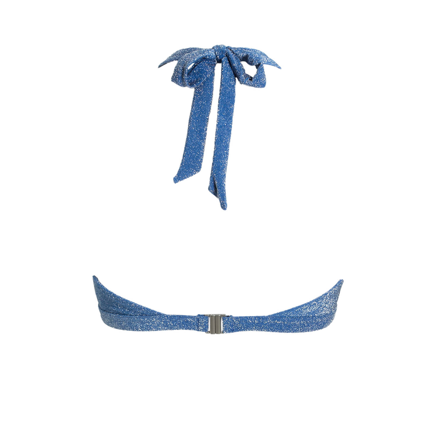 BEACHWAVE voorgevormde halter bikinitop met lurex blauw