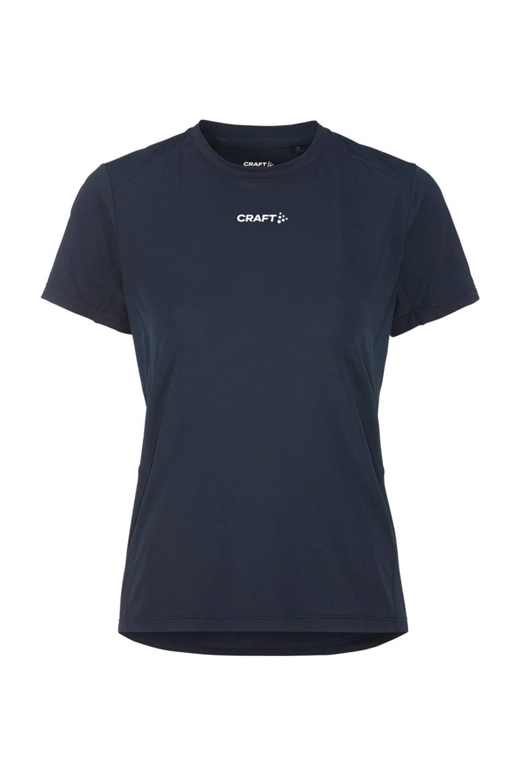 Donkerblauwe dames Craft Essence sportshirt van polyester met korte mouwen en ronde hals