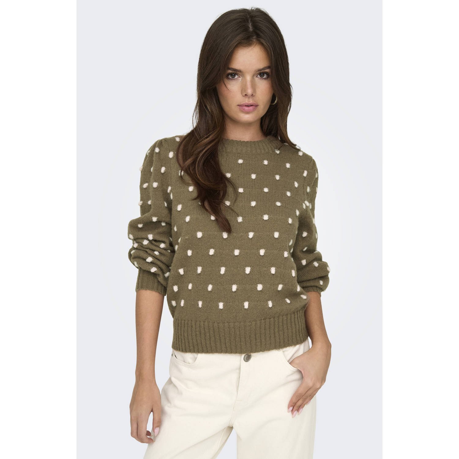 Jacqueline de Yong Polka Dot Gebreide Trui Bruin Brown Dames