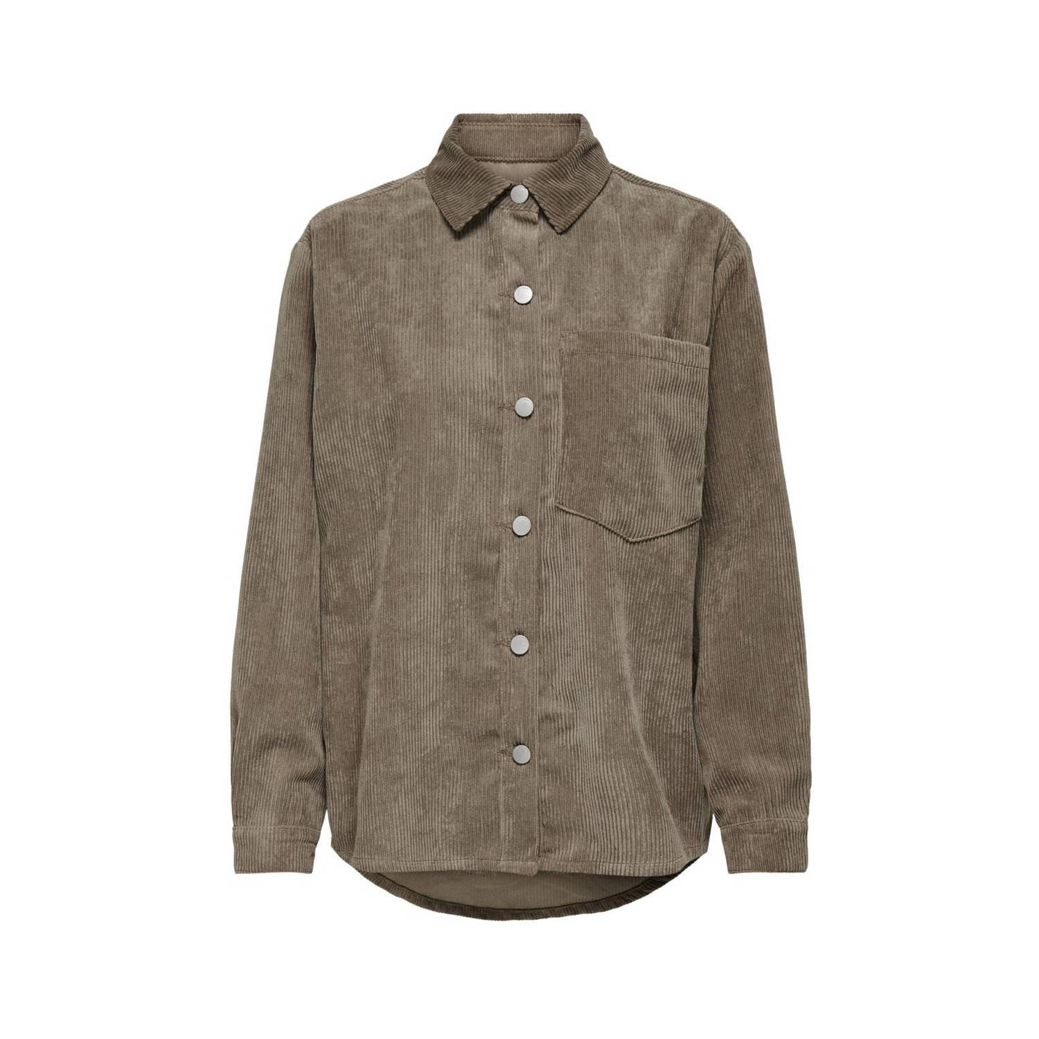 Jacqueline de Yong Ribfluwelen Overhemdjasje Beige Sweater Beige Dames