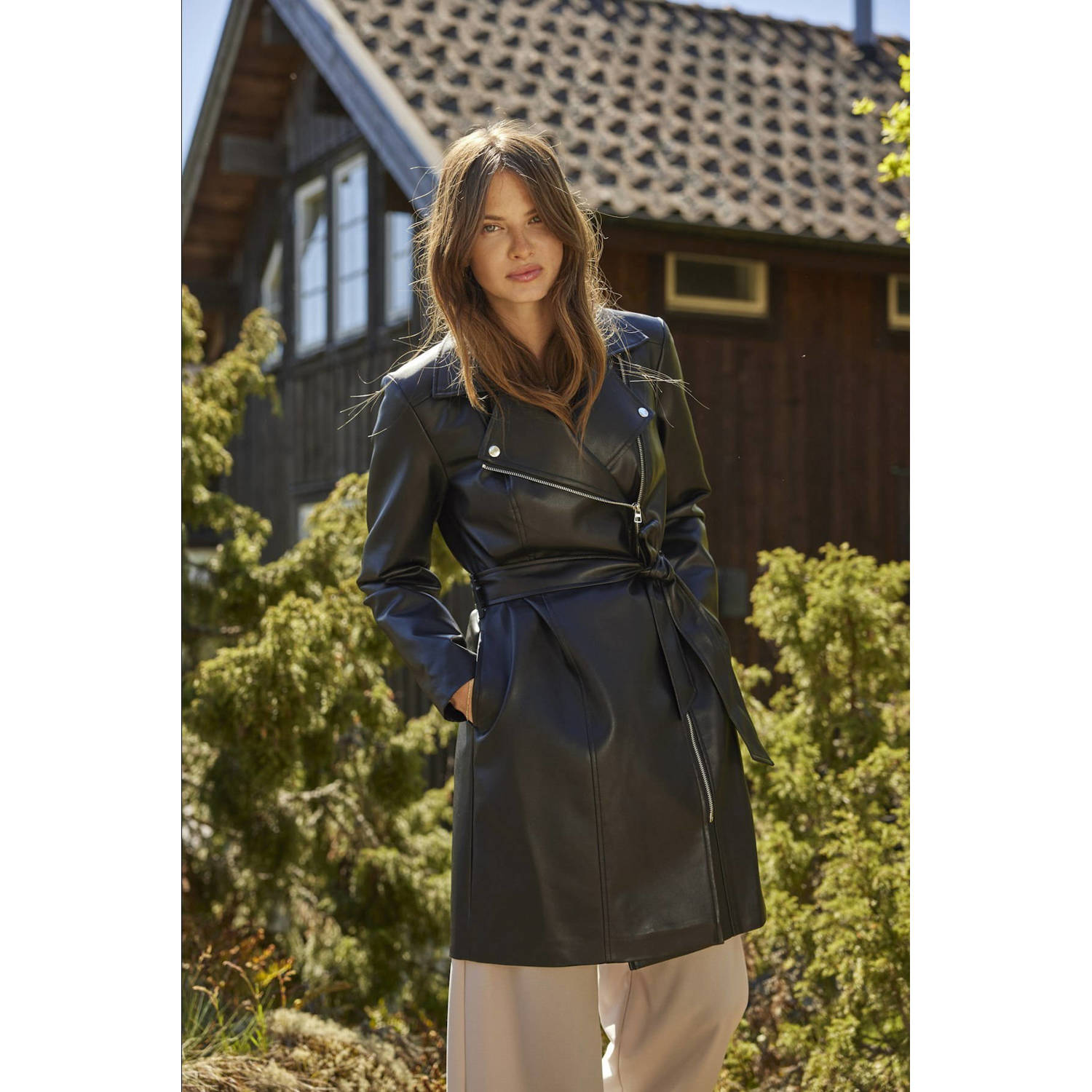 JDY imitatieleren jas winter ETTA zwart
