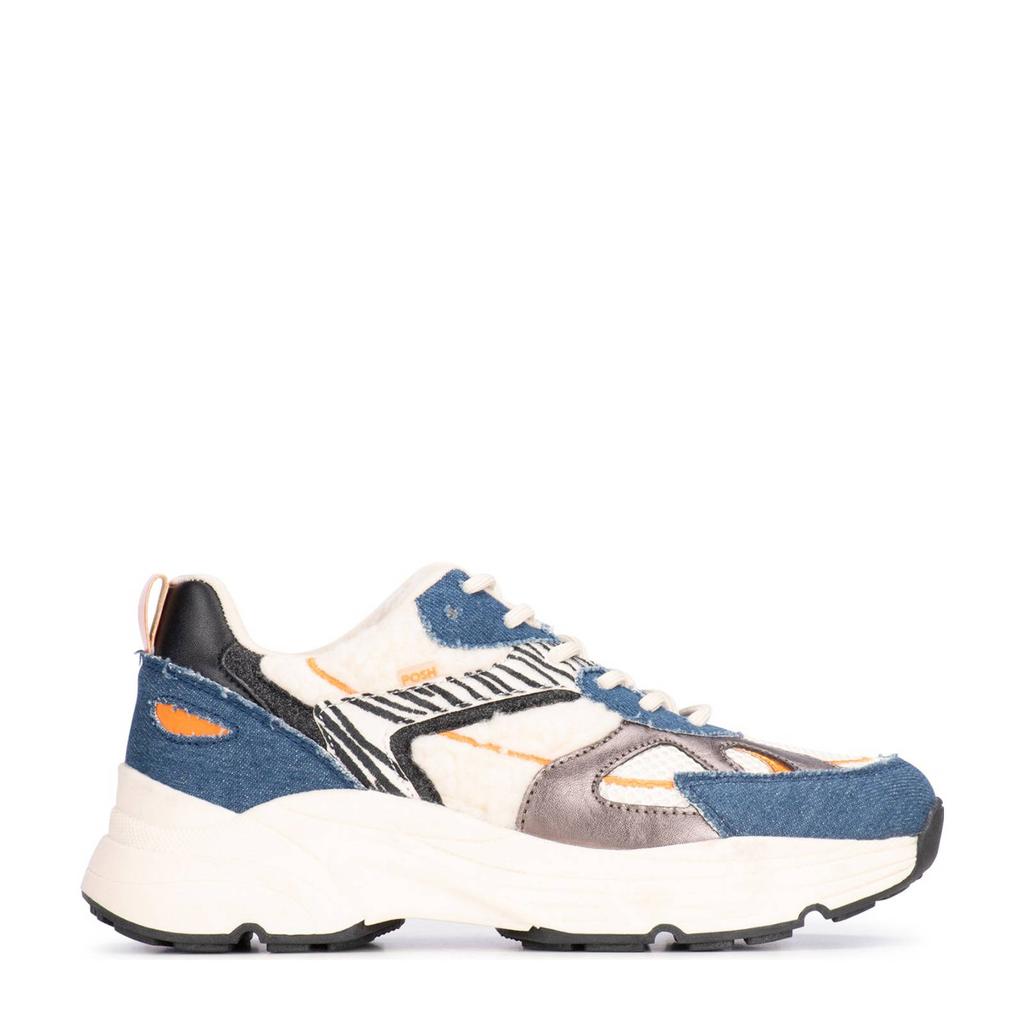 Denim en multikleurige dames POSH by Poelman Ayoki chunky sneakers van synthetisch materiaal met veters