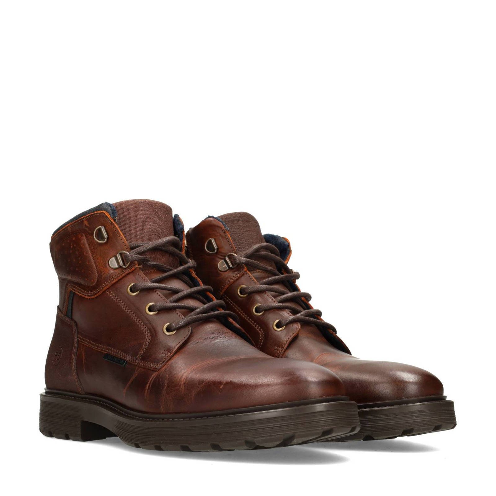 PS Poelman Bryan leren veterboots cognac wehkamp