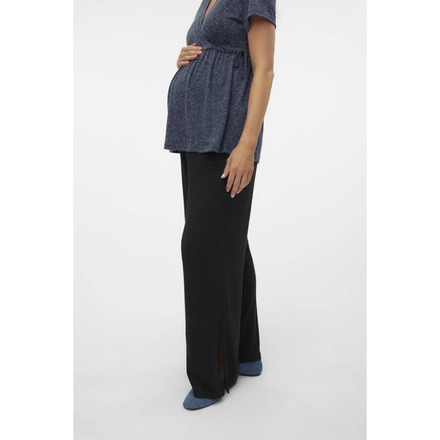 MAMALICIOUS wide leg zwangerschapspantalon MLFREDERIKKE zwart