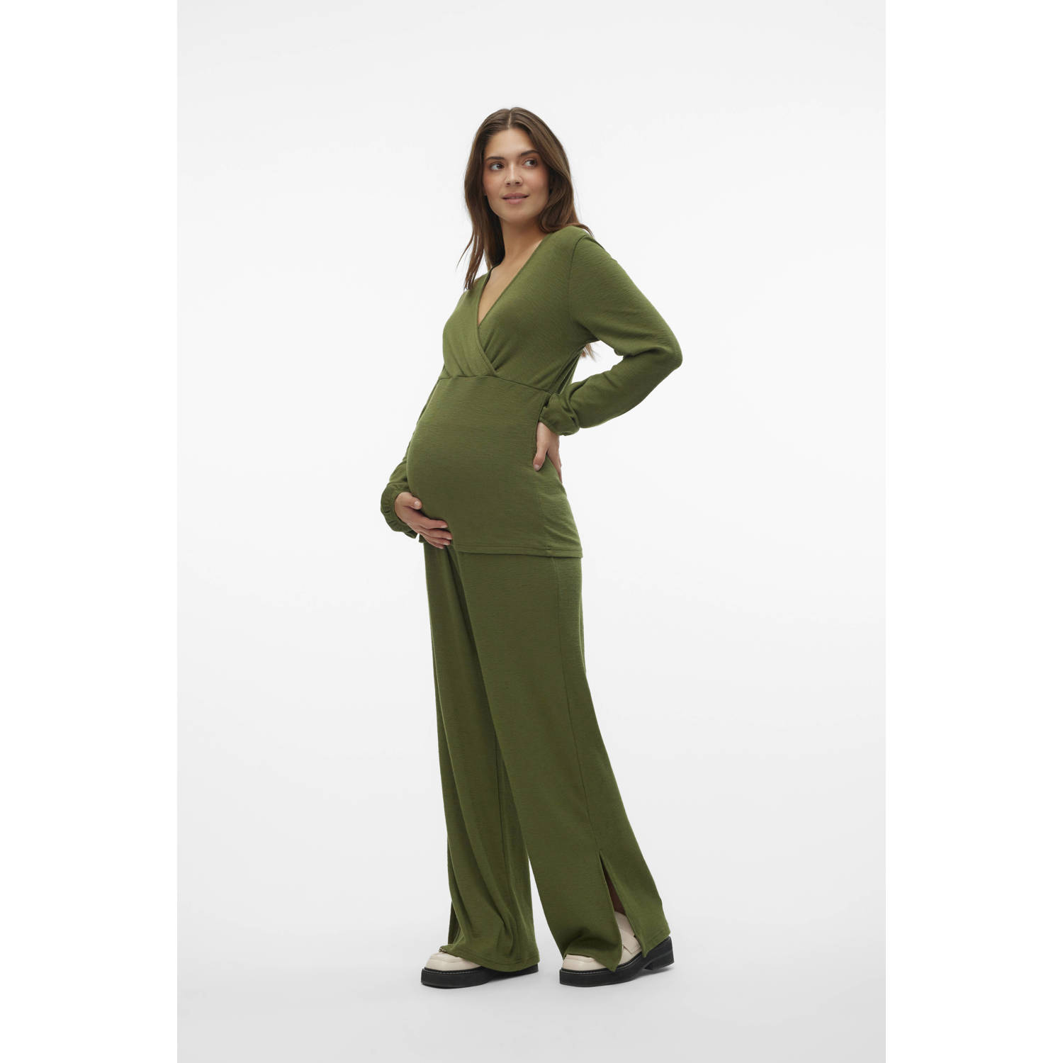 MAMALICIOUS wide leg zwangerschapspantalon MLFREDERIKKE donkergroen